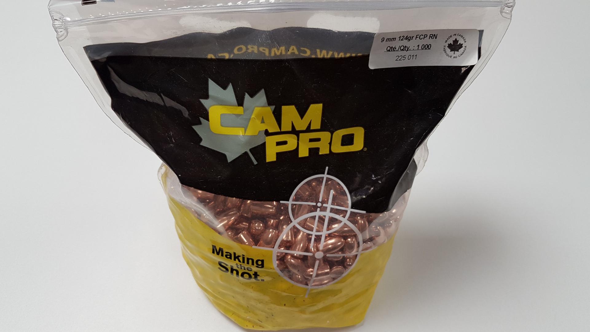 OGIVES CAM PRO CUIVREES 9MM 124 GR FCP/RN ( SACHET DE 1000 )