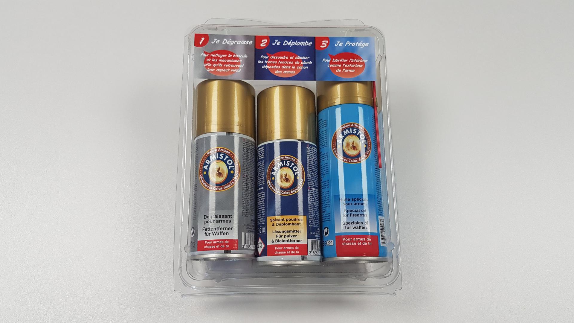 KIT NETTOYAGE ARMISTOL (DEGRAISSANT 150 ML + DEPLOMBANT 150 ML + HUILE 200 ML)
