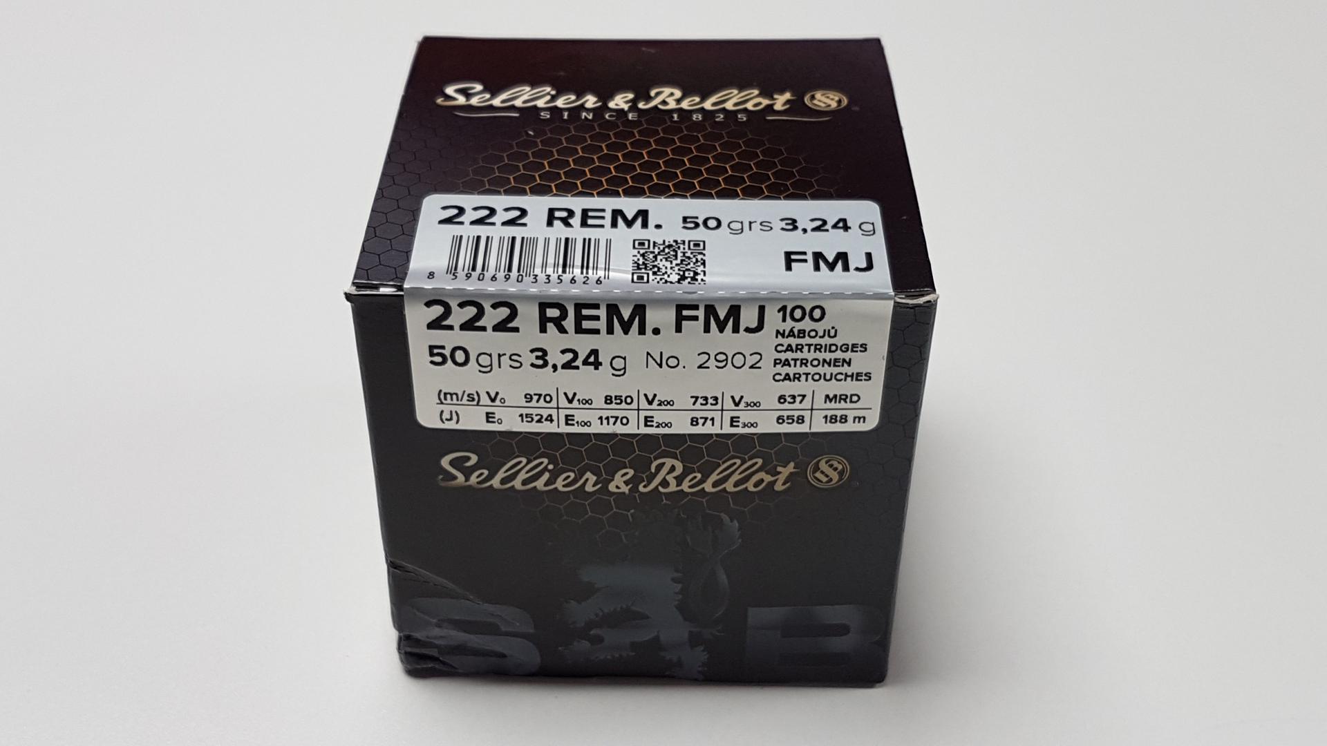 CARTOUCHES SELLIER &#38; BELLOT CAL 222 REM 50 GR FMJ